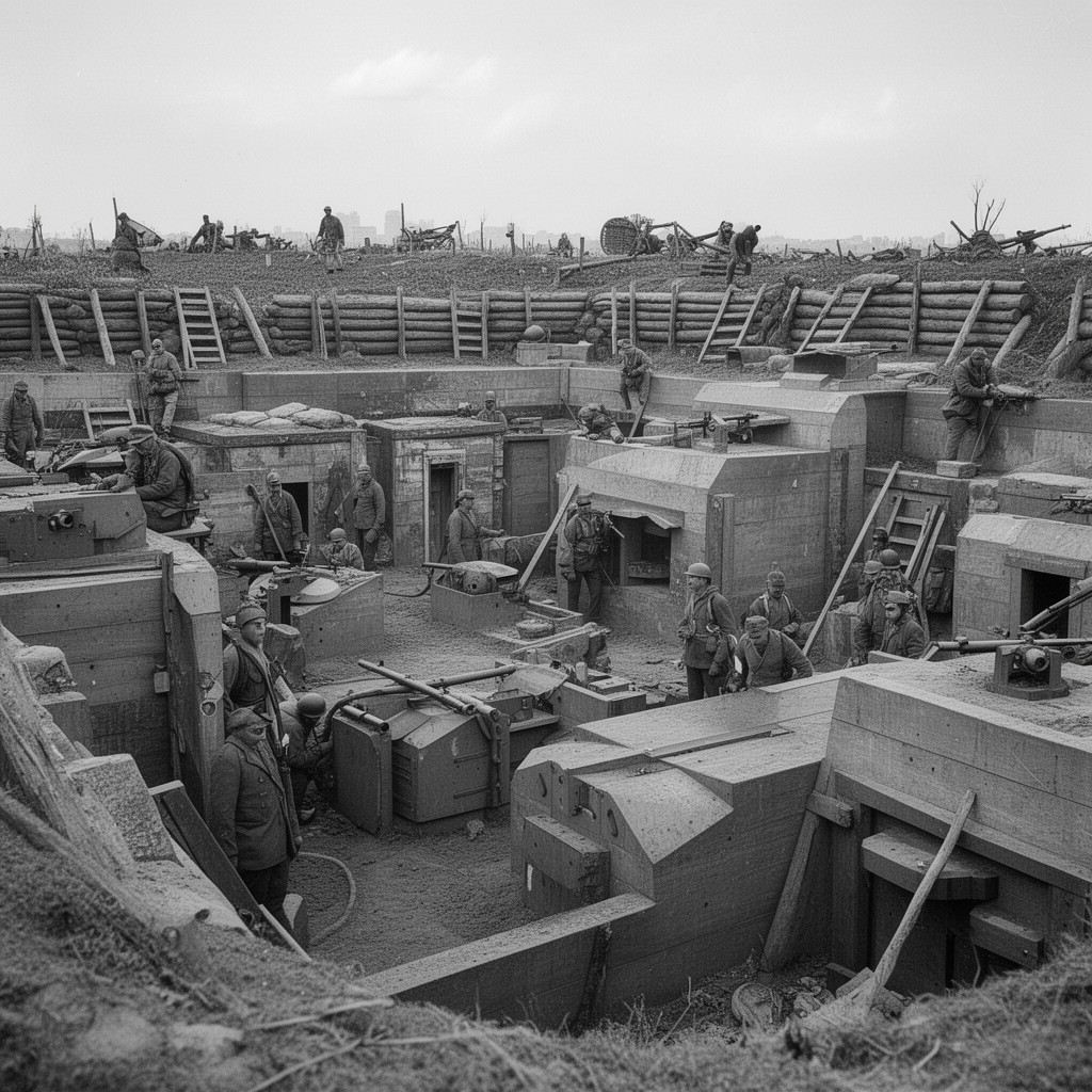 AI-generated illustration of World War I military fortifications