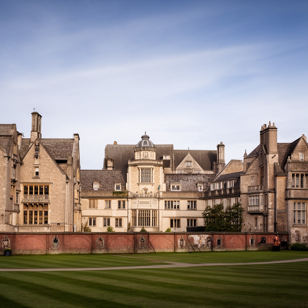 AI-generated illustration of Churchill College, Cambridge