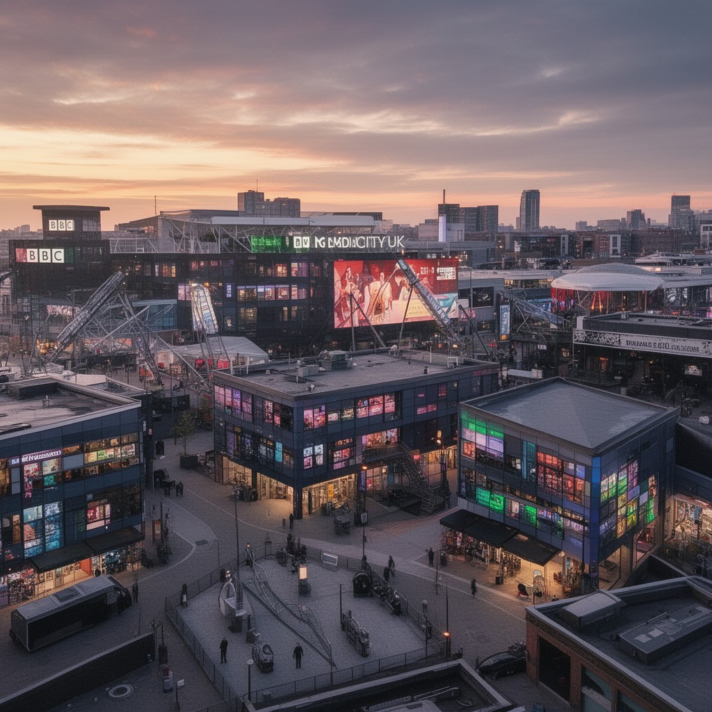 AI-generated illustration of BBC facilities at MediaCityUK