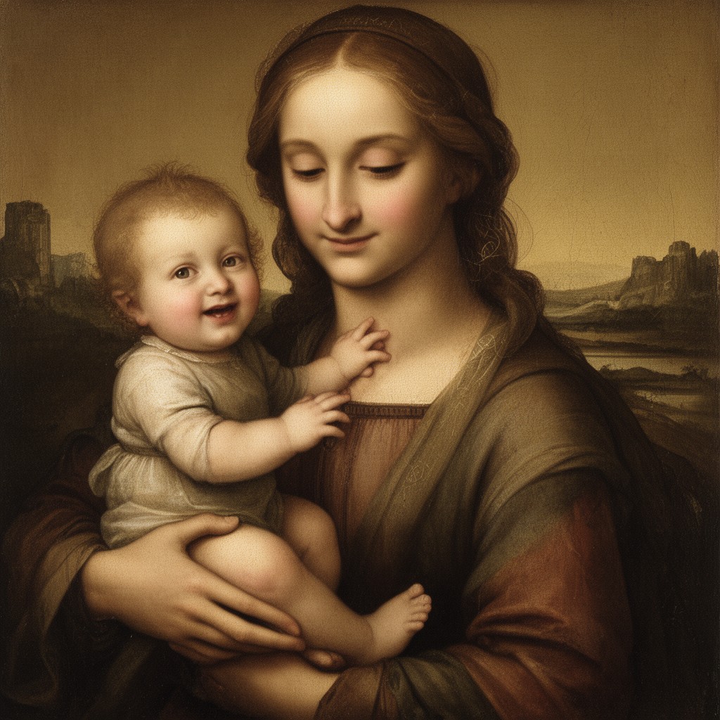 AI-generated illustration of Leonardo da Vinci’s “Benois Madonna”