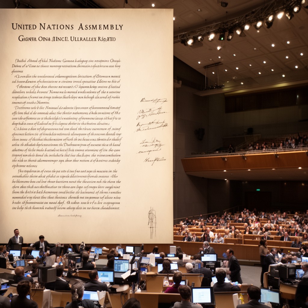 AI-generated illustration of United Nations General Assembly resolution 217 A (III)