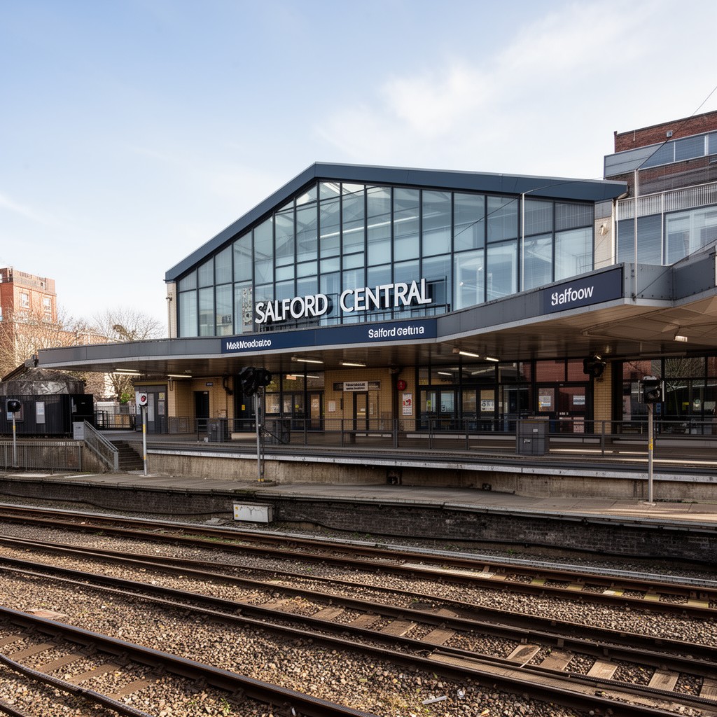 AI-generated illustration of Salford Central railway station