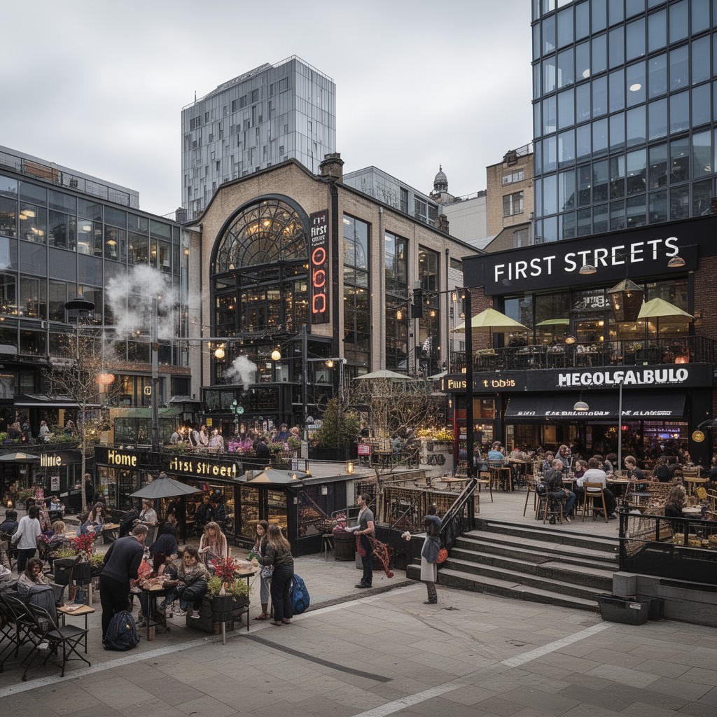 AI-generated illustration of First Street, Manchester
