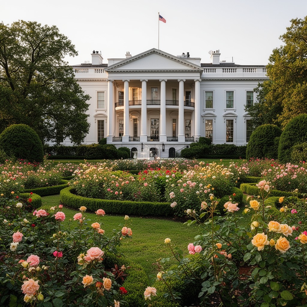 AI-generated illustration of White House Rose Garden