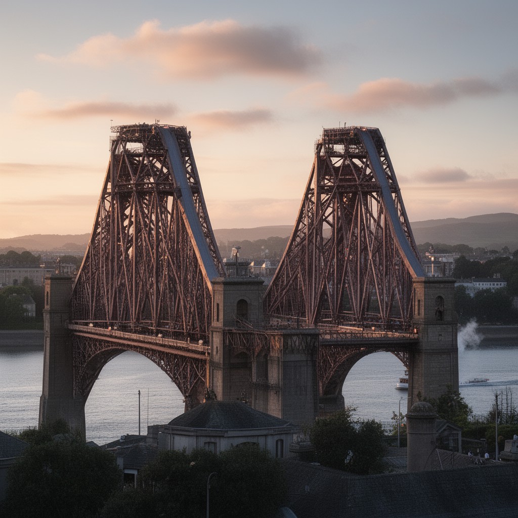 AI-generated illustration of Forth Bridge (rail, south end)