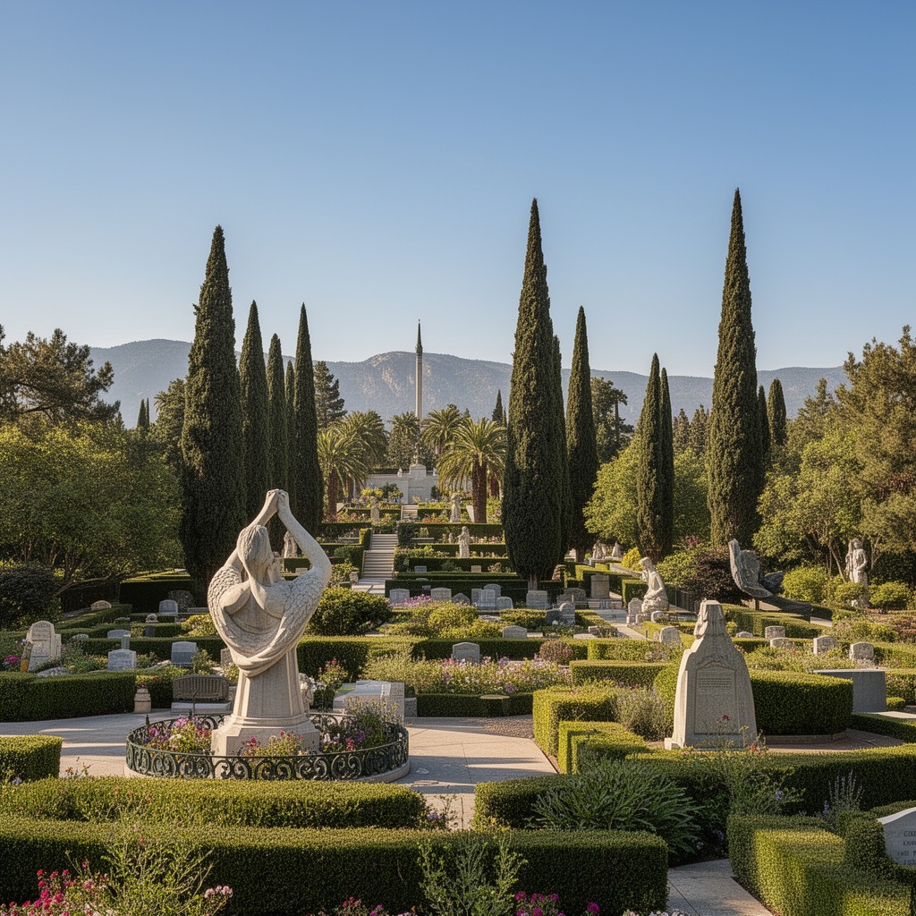 AI-generated illustration of Forest Lawn Memorial Park, Glendale, California, United States