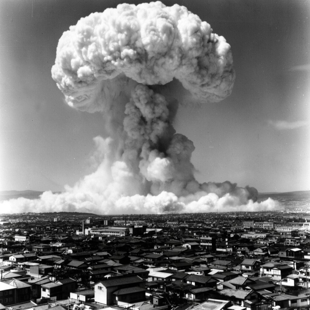 AI-generated illustration of atomic bombing of Nagasaki