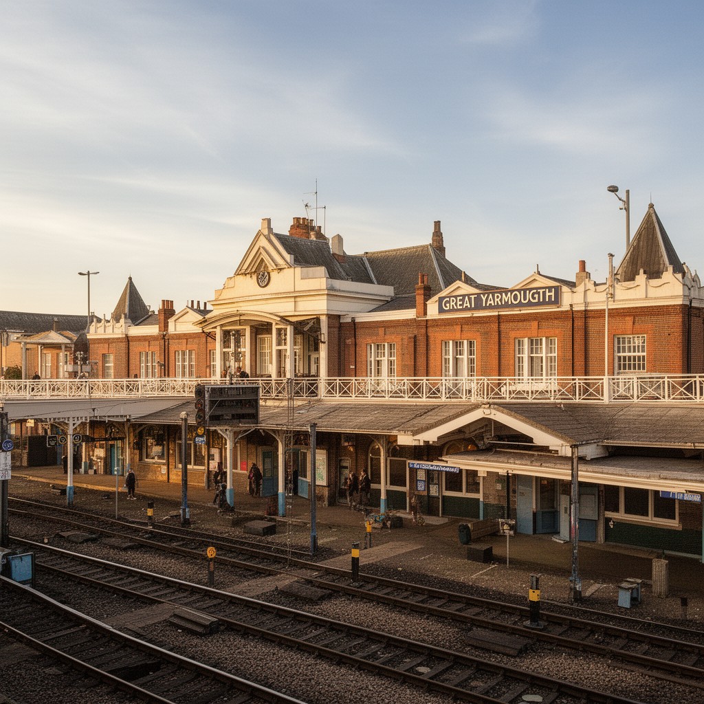 AI-generated illustration of Great Yarmouth railway station
