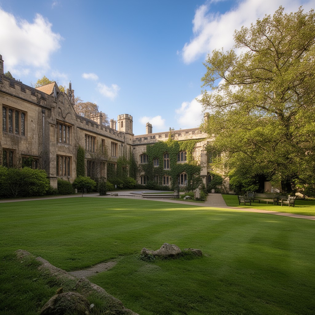 AI-generated illustration of Girton College, Cambridge
