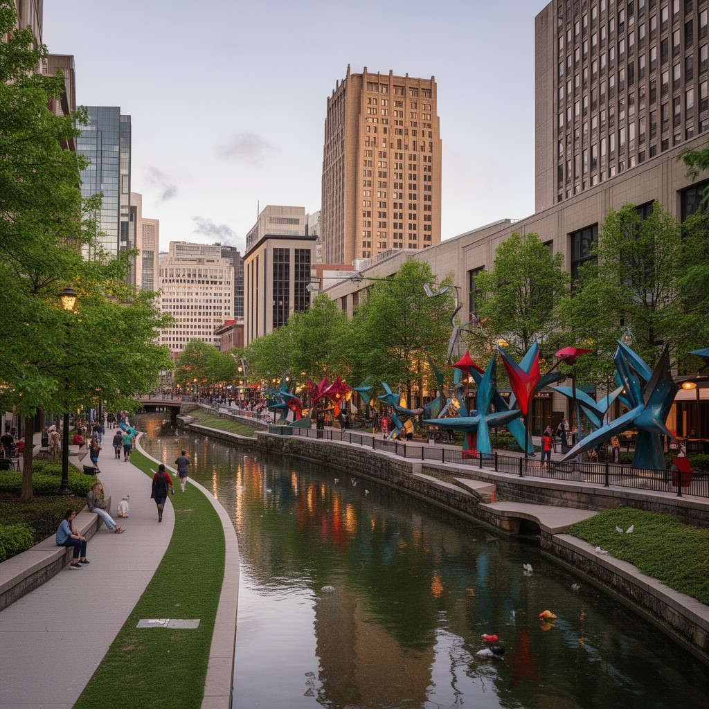 AI-generated illustration of Indiana Central Canal (remnant / canal walk)