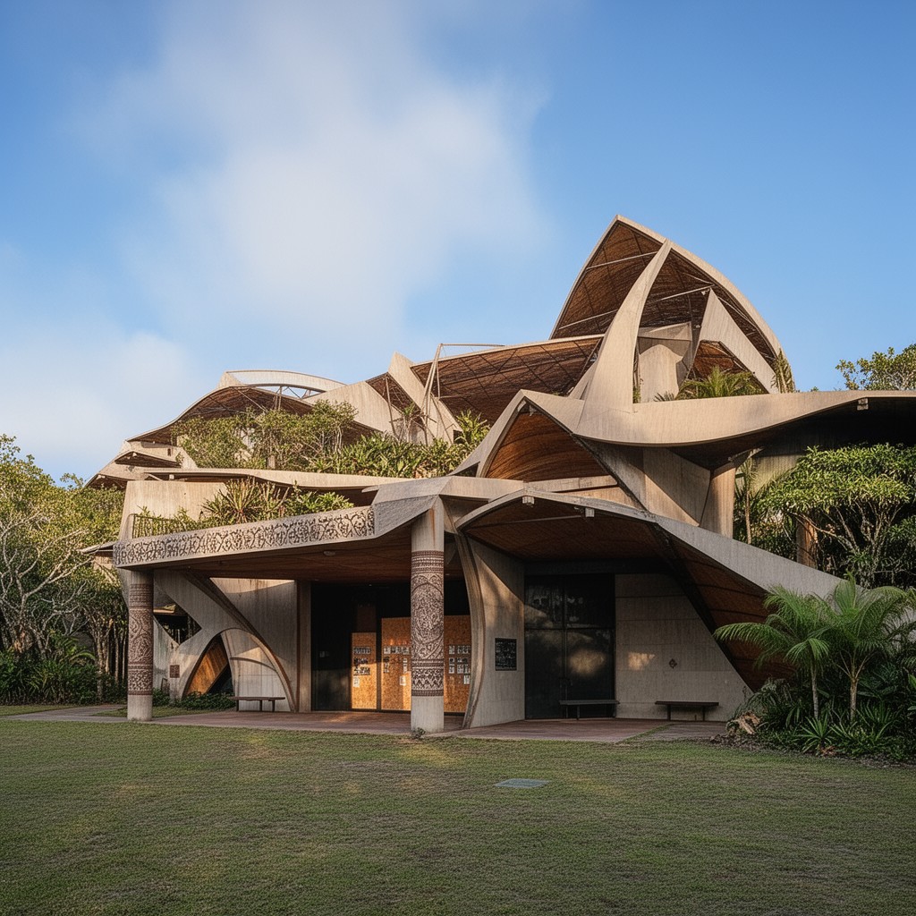 AI-generated illustration of Jean-Marie Tjibaou Cultural Center