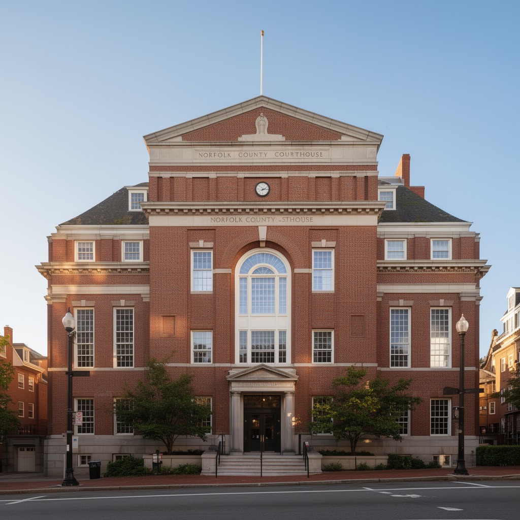 AI-generated illustration of Norfolk County Courthouse in Dedham