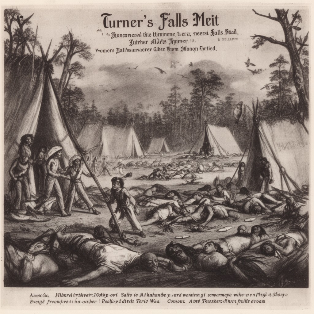 AI-generated illustration of Turner's Falls massacre