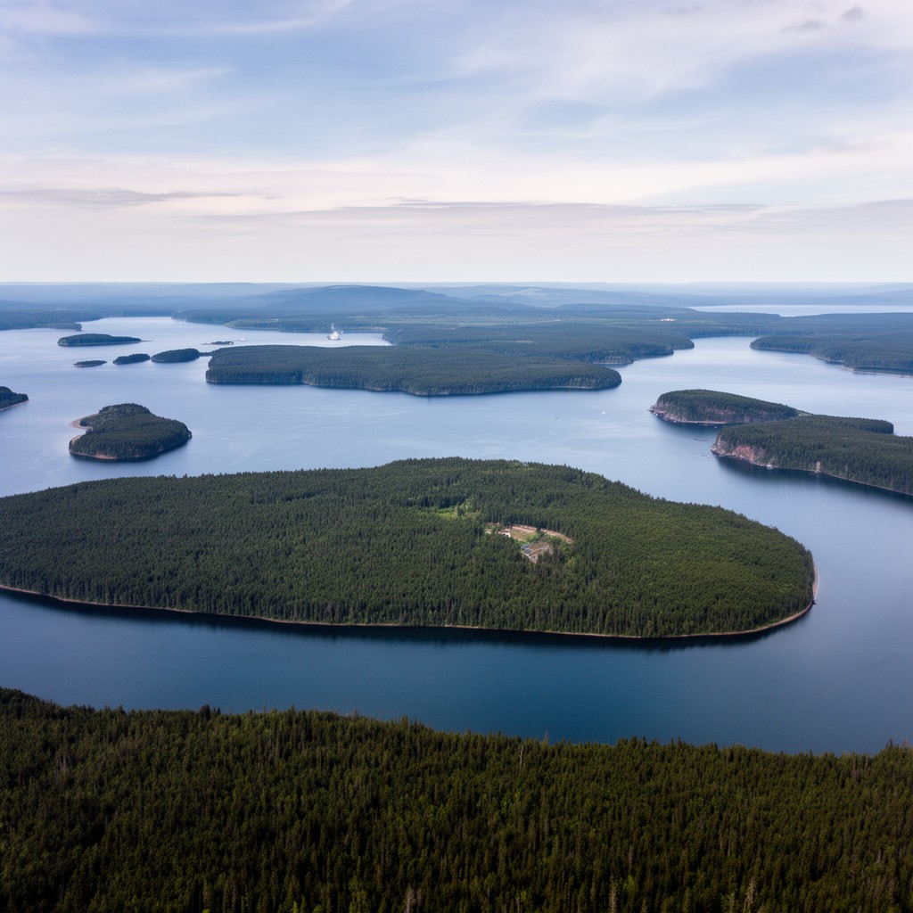 AI-generated illustration of containing Manitoulin Island, the world’s largest freshwater island