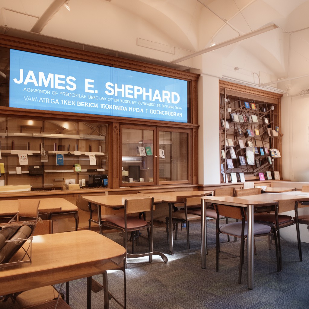 AI-generated illustration of James E. Shepard Memorial Library
