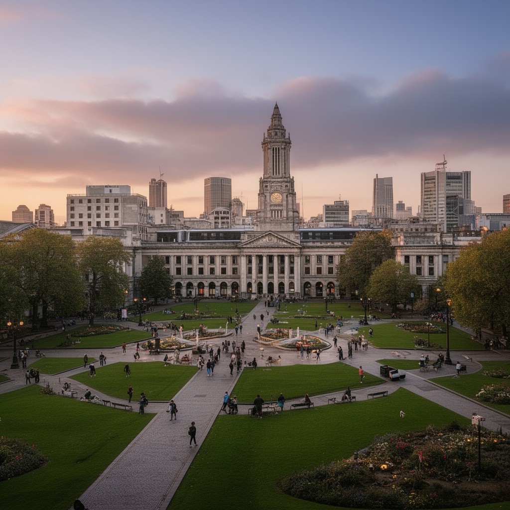 AI-generated illustration of Cathays Park, Cardiff