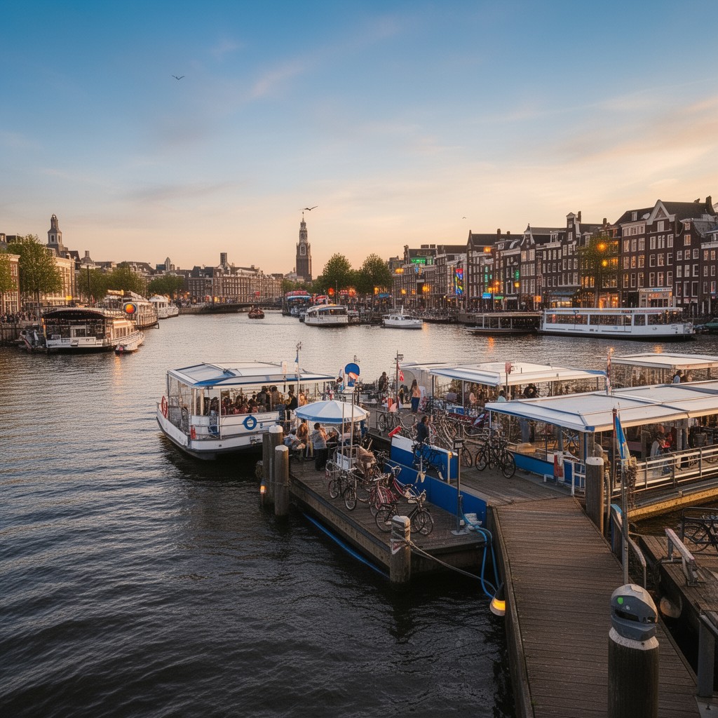 AI-generated illustration of Amsterdam ferry network