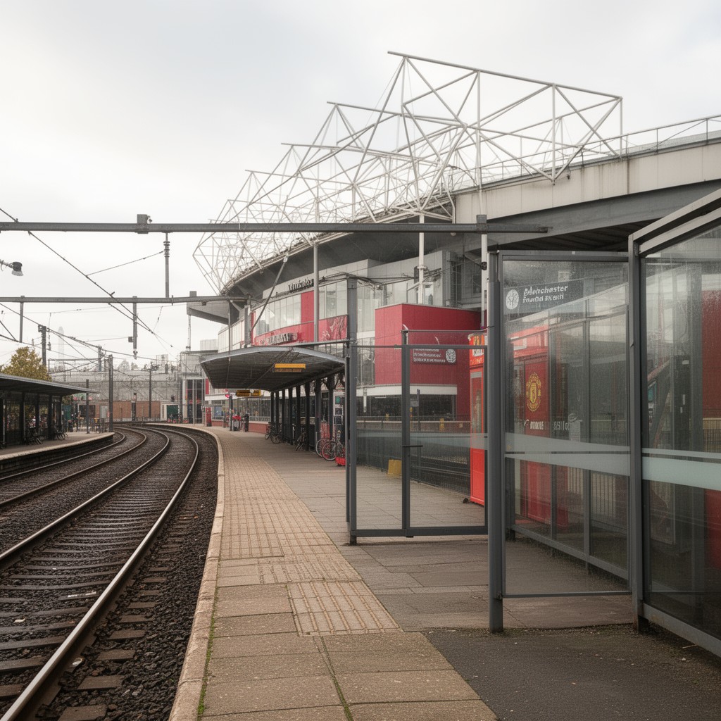 AI-generated illustration of Manchester United Football Ground railway station