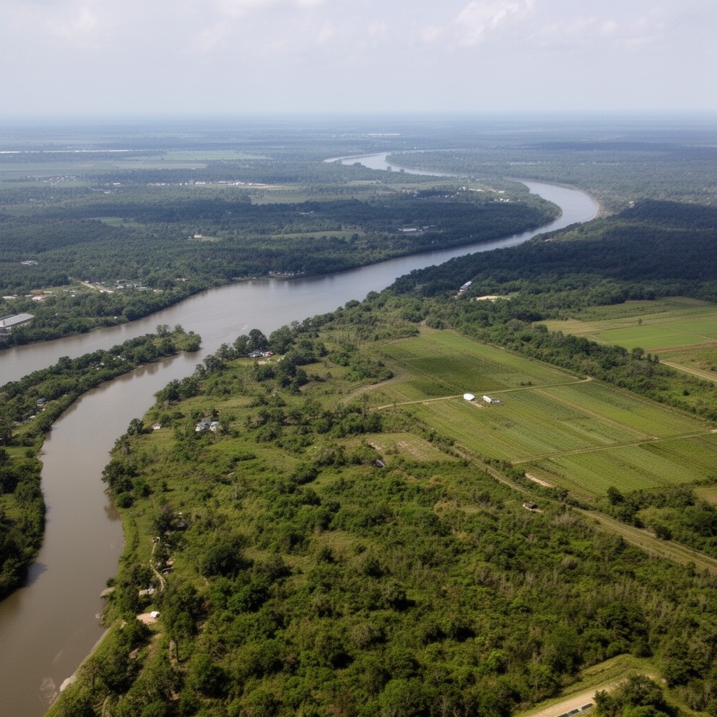 AI-generated illustration of Mississippi River valley