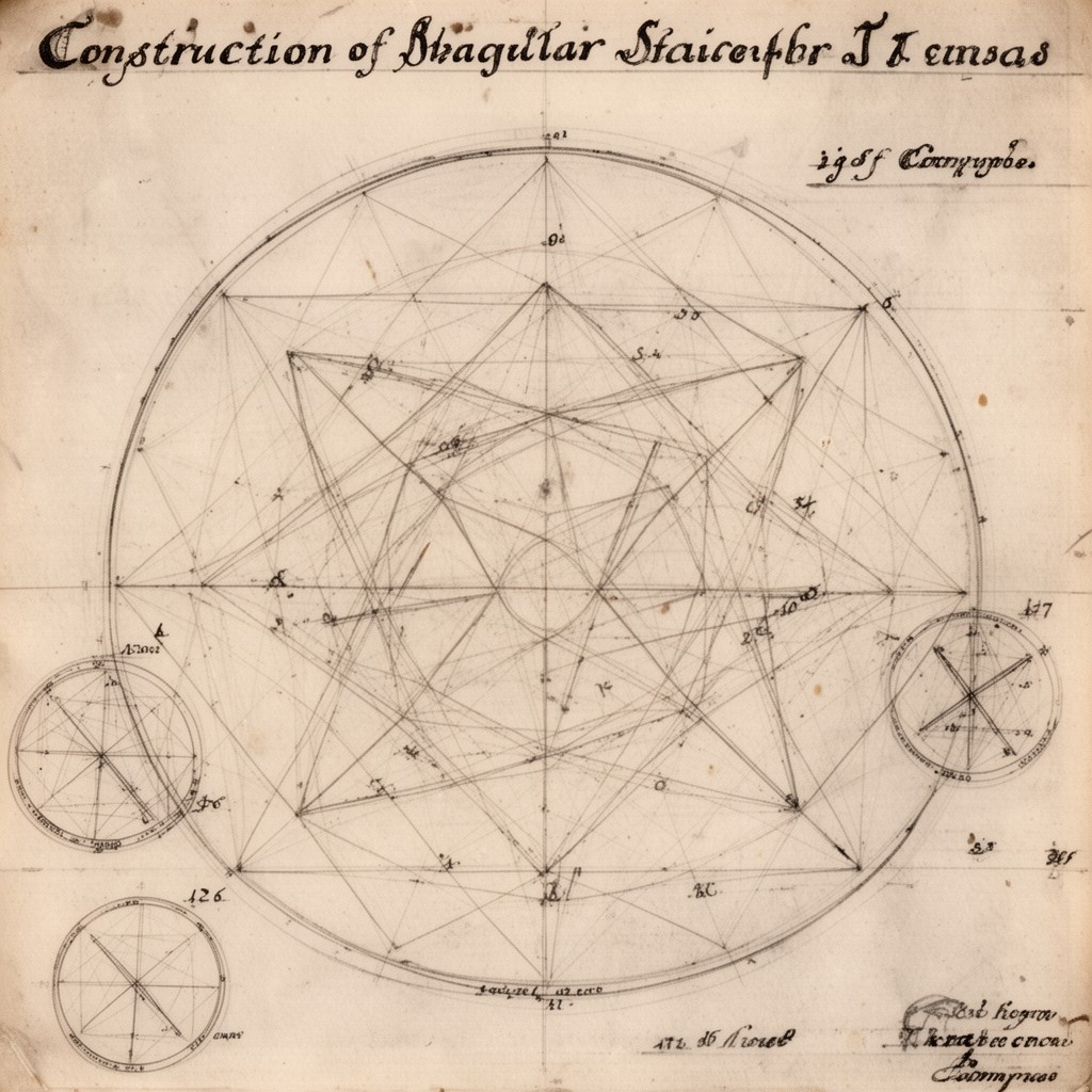 AI-generated illustration of construction of the regular 17-gon with straightedge and compass