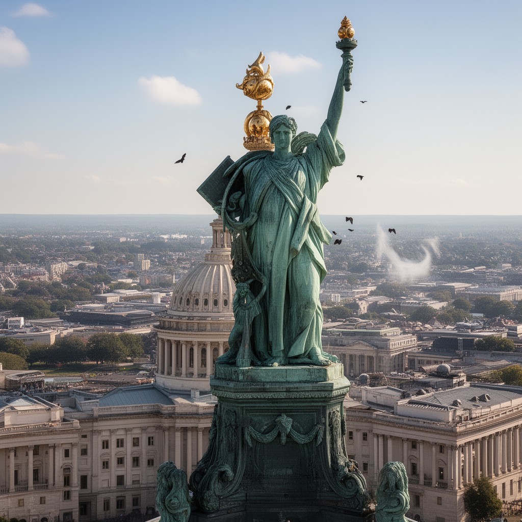 AI-generated illustration of Freedom Triumphant in War and Peace