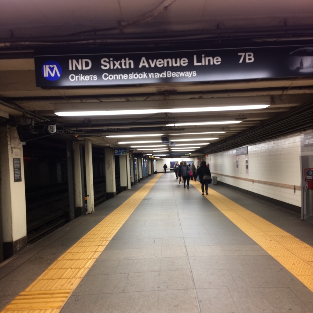 AI-generated illustration of IND Sixth Avenue Line (nearby connection via passageways)