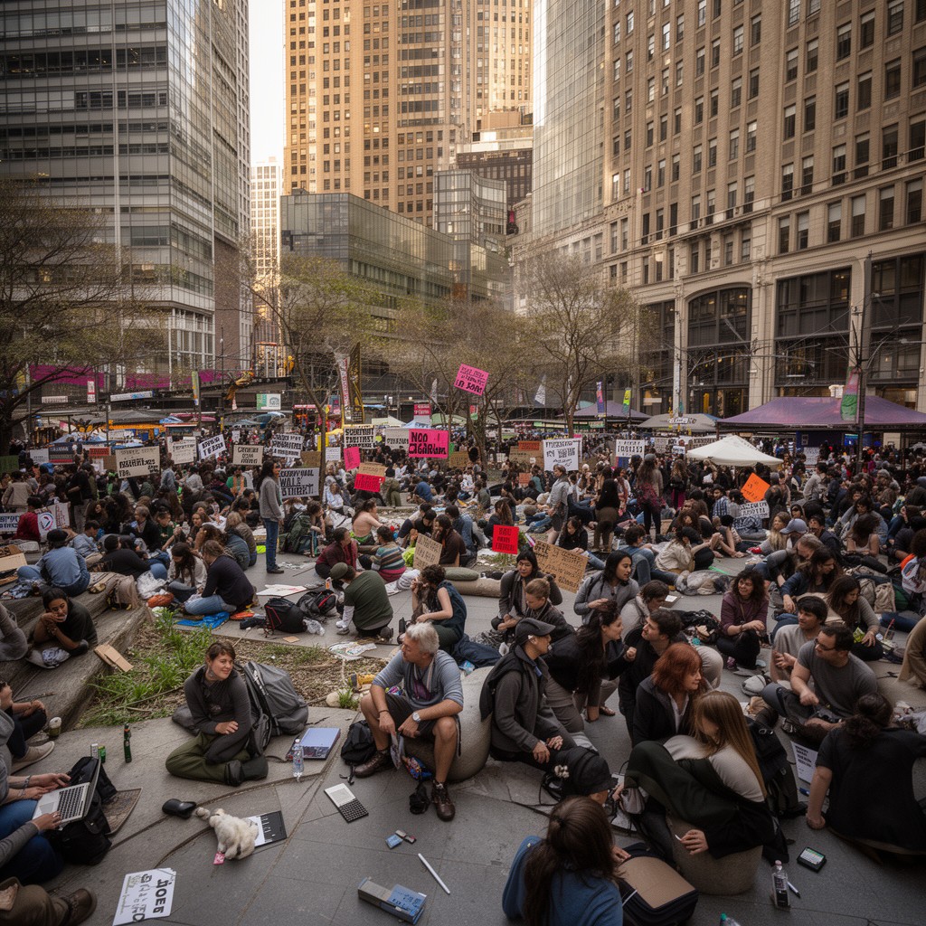 AI-generated illustration of Zuccotti Park