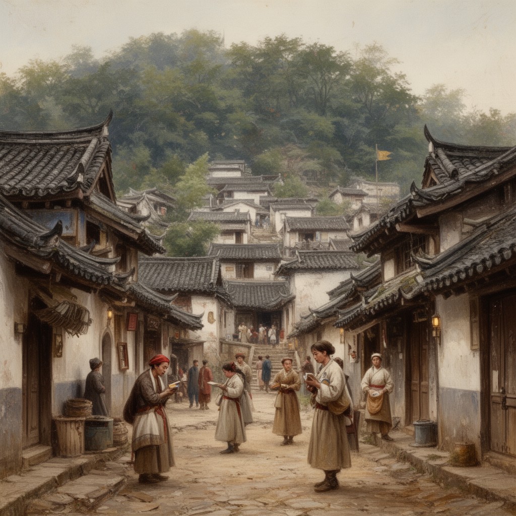 AI-generated illustration of Xikou, Fenghua, Zhejiang, Qing Empire