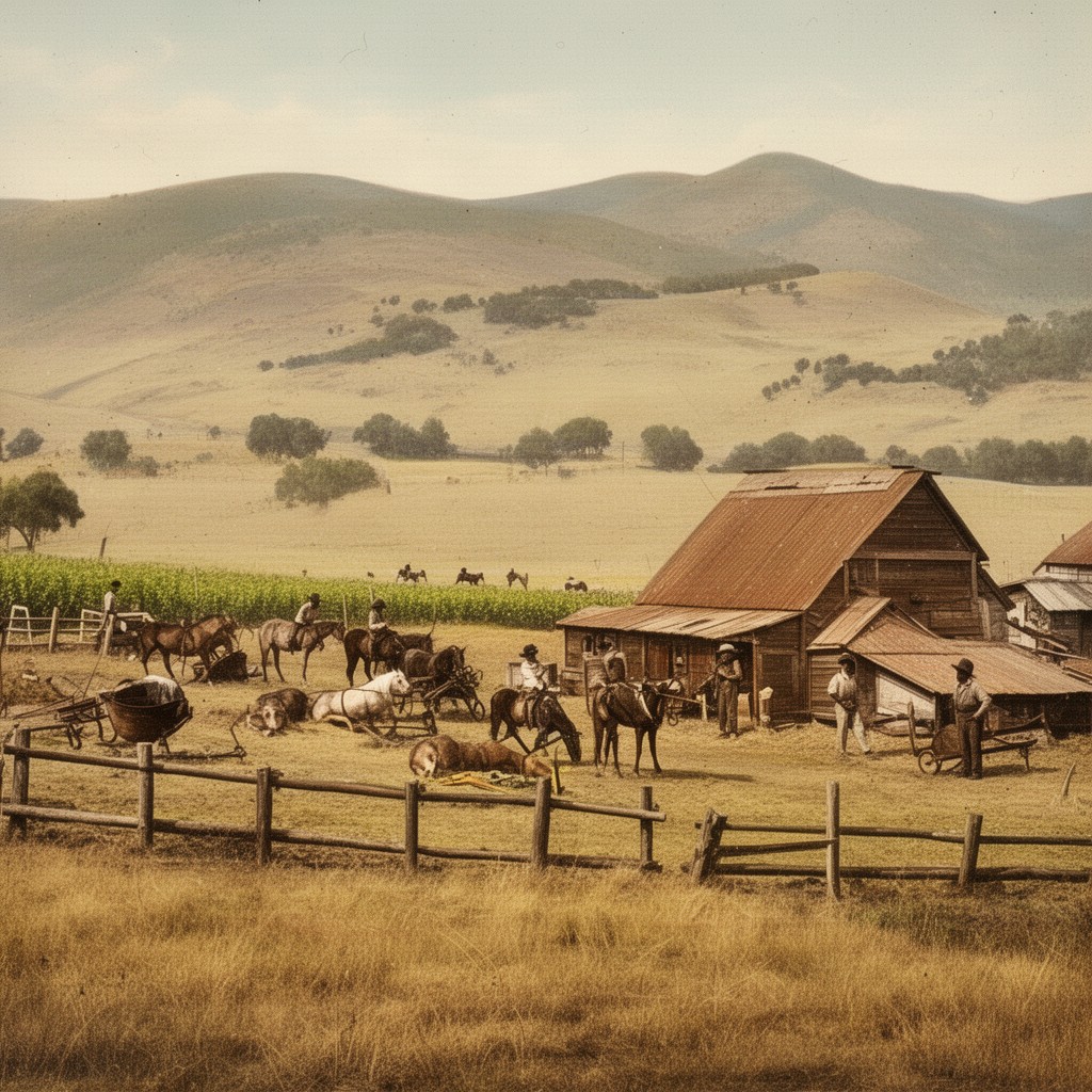 AI-generated illustration of New Helvetia (his agricultural colony)