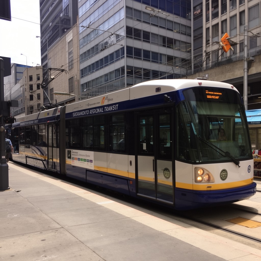 AI-generated illustration of Sacramento Regional Transit light rail (nearby)