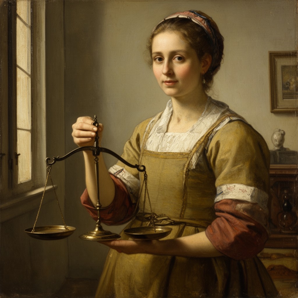 AI-generated illustration of Woman Holding a Balance by Johannes Vermeer
