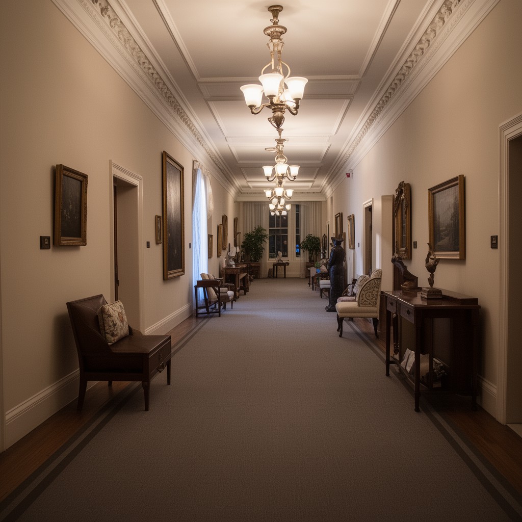 AI-generated illustration of West Wing corridor