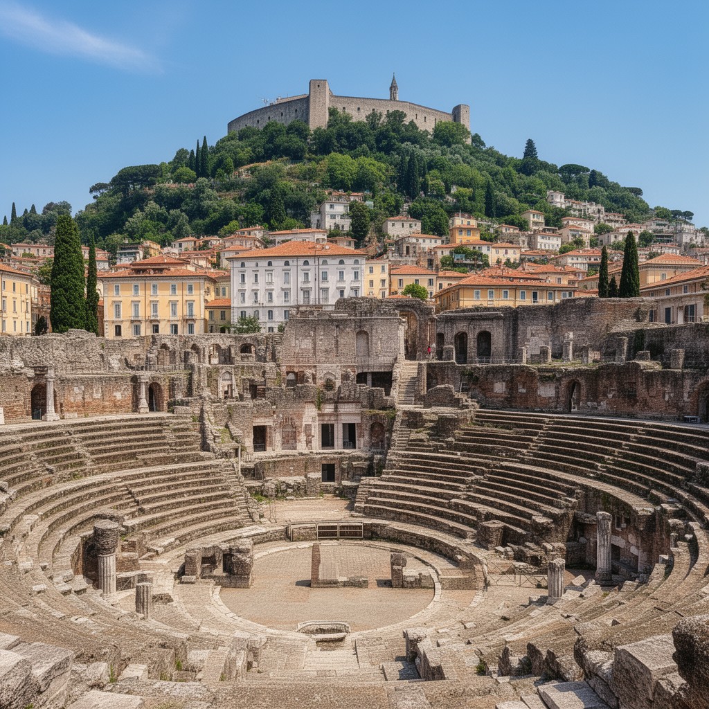 AI-generated illustration of Teatro Romano di Trieste