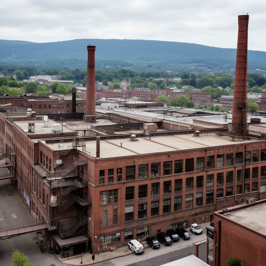 AI-generated illustration of former Arnold Print Works mill complex