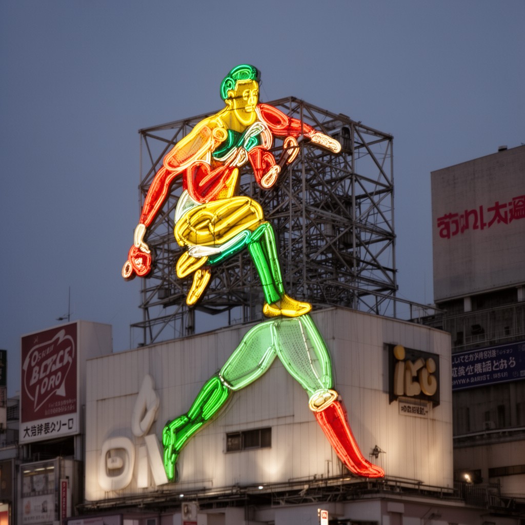 AI-generated illustration of Glico Running Man sign