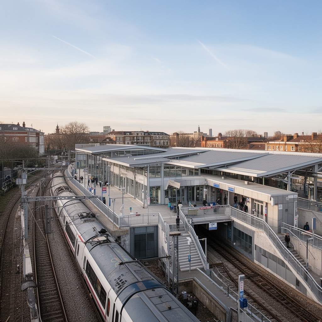 AI-generated illustration of Cambridge North railway station