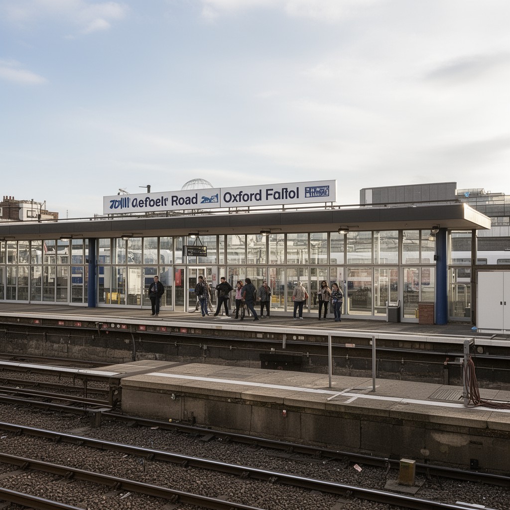 AI-generated illustration of Oxford Road railway station