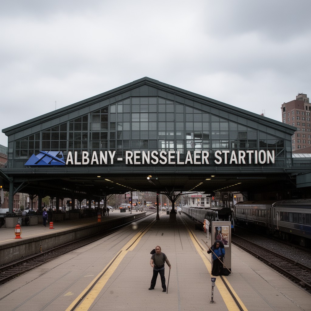 AI-generated illustration of Albany–Rensselaer station