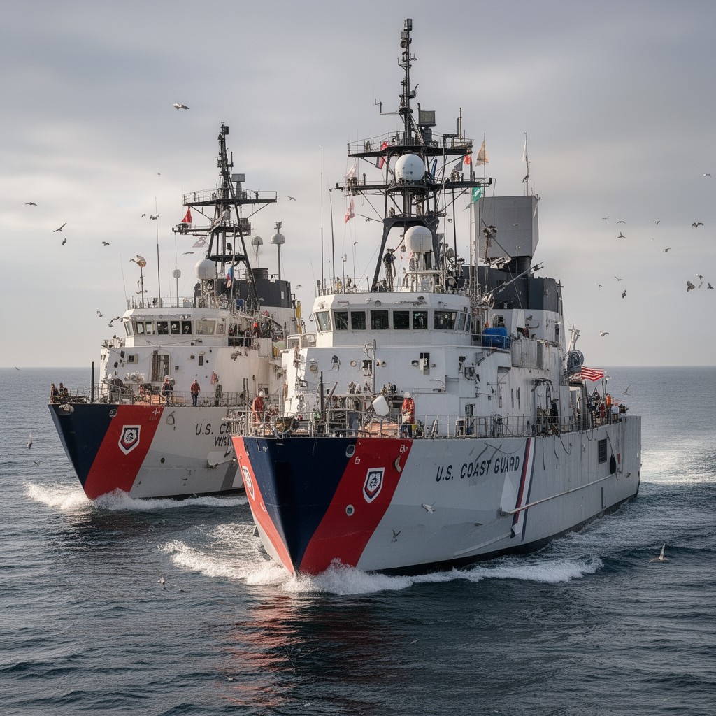 AI-generated illustration of U.S. Coast Guard cutters