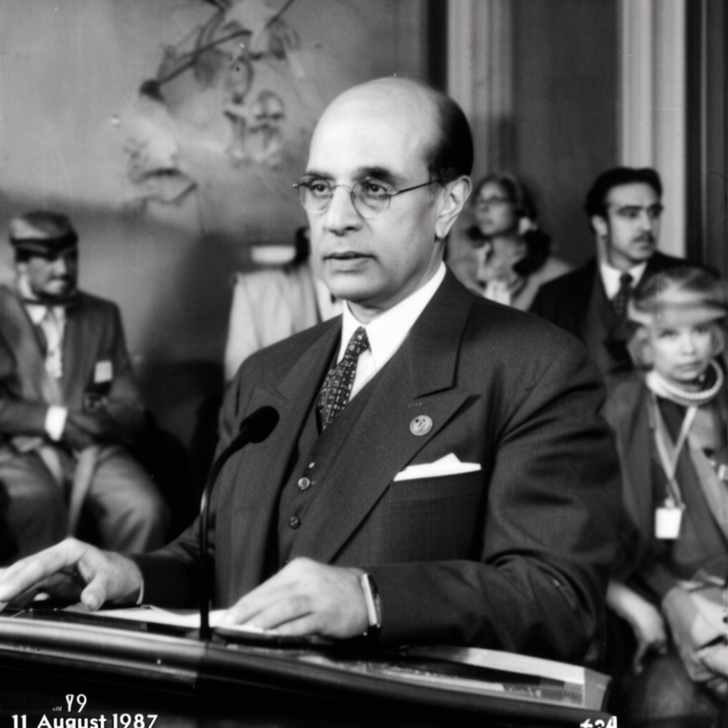 AI-generated illustration of 11 August 1947 address to Pakistan's Constituent Assembly
