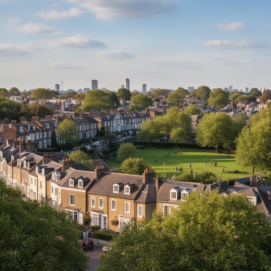 AI-generated illustration of Denmark Hill, London, England