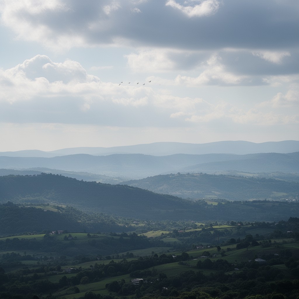 AI-generated illustration of Air "Over the hills and far away"