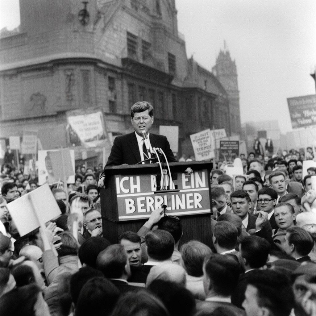 AI-generated illustration of John F. Kennedy "Ich bin ein Berliner" speech