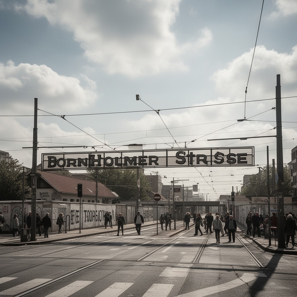 AI-generated illustration of Bornholmer Strasse crossing