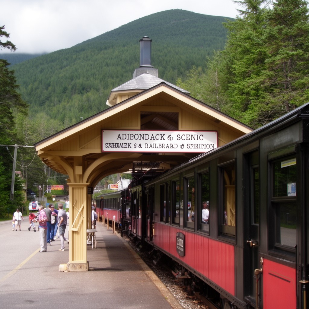 AI-generated illustration of Adirondack Scenic Railroad station