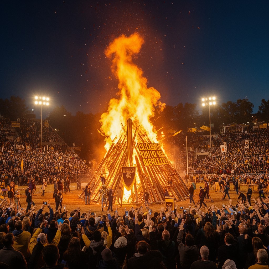 AI-generated illustration of Big Game bonfire rally (Cal)