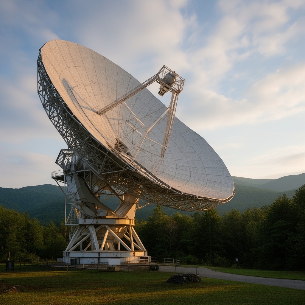AI-generated illustration of 85-foot Howard E. Tatel Radio Telescope