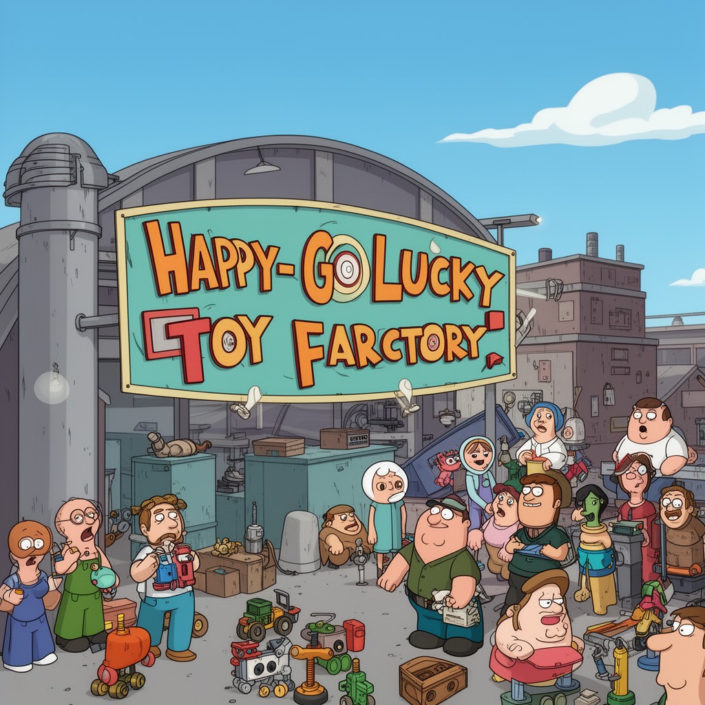 AI-generated illustration of Happy-Go-Lucky Toy Factory