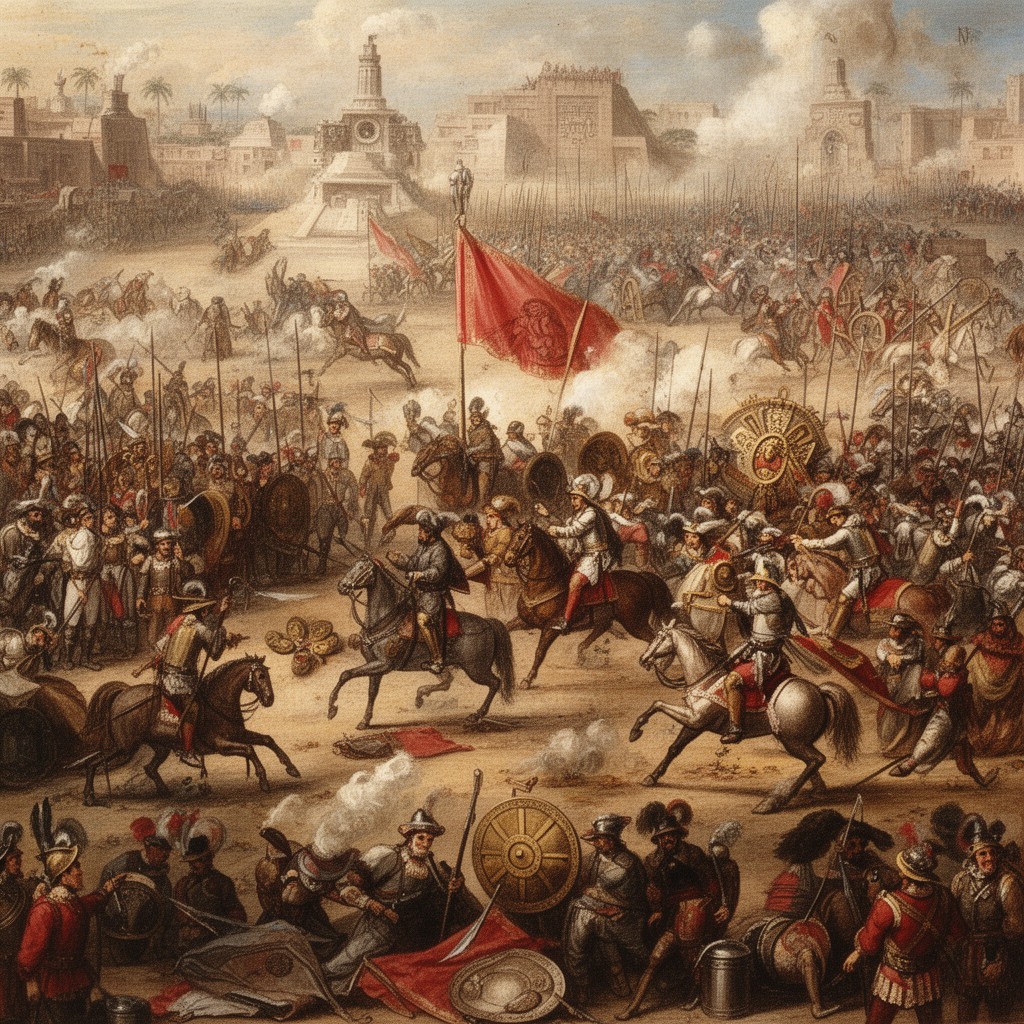 AI-generated illustration of Spanish conquest of the Aztec Empire
