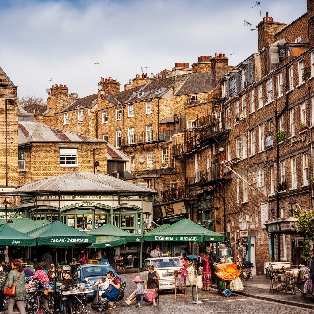 AI-generated illustration of Spitalfields, London, England